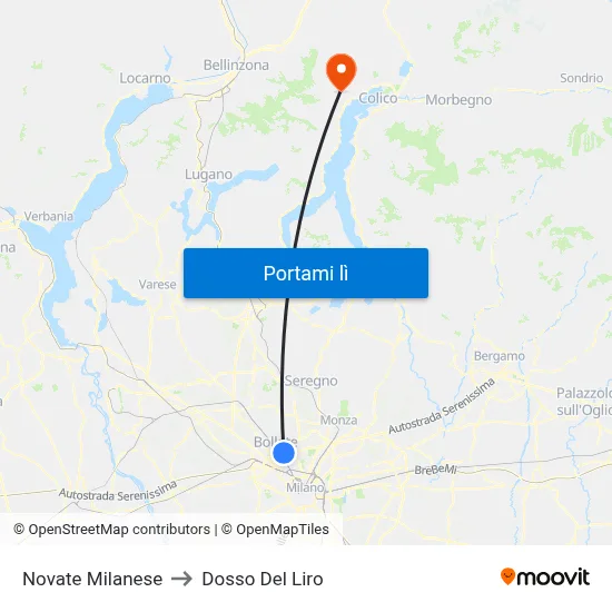Novate Milanese to Dosso Del Liro map