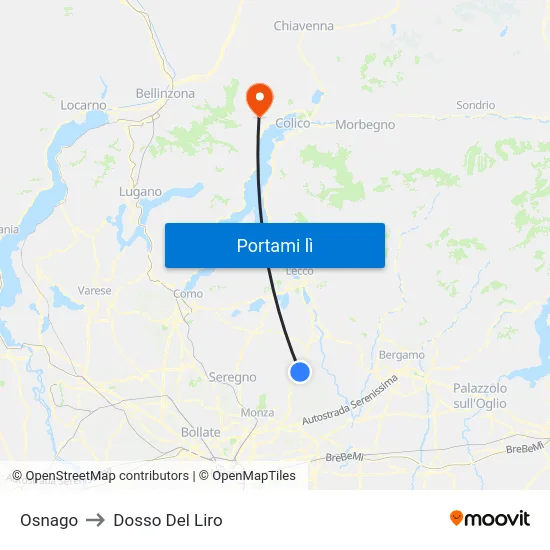 Osnago to Dosso Del Liro map