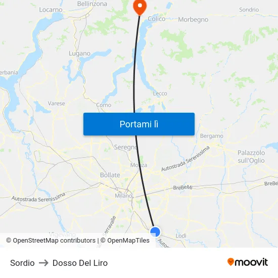 Sordio to Dosso Del Liro map
