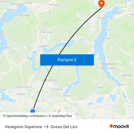 Venegono Superiore to Dosso Del Liro map