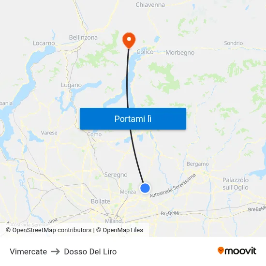 Vimercate to Dosso Del Liro map