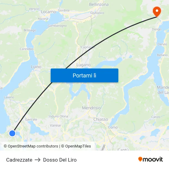 Cadrezzate to Dosso Del Liro map