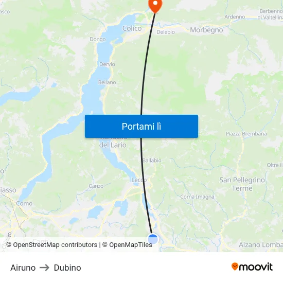 Airuno to Dubino map