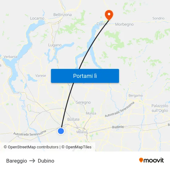 Bareggio to Dubino map
