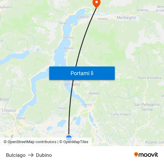 Bulciago to Dubino map