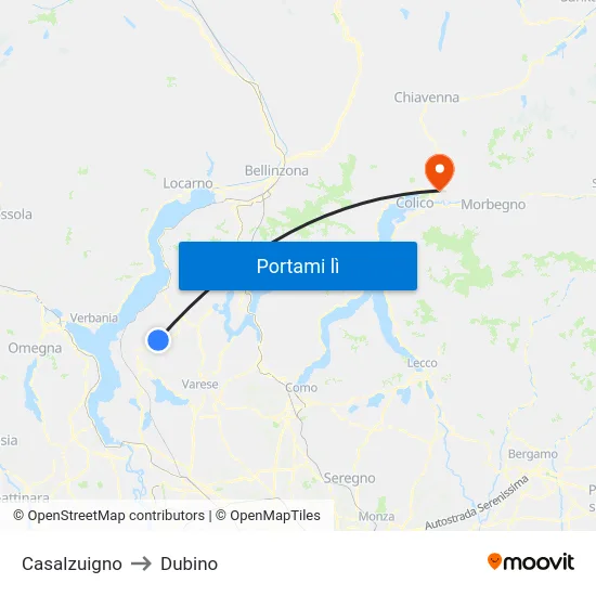 Casalzuigno to Dubino map
