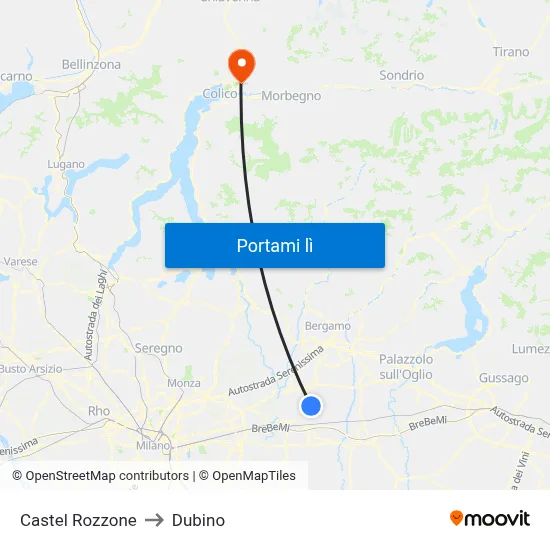 Castel Rozzone to Dubino map