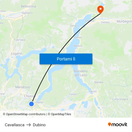 Cavallasca to Dubino map