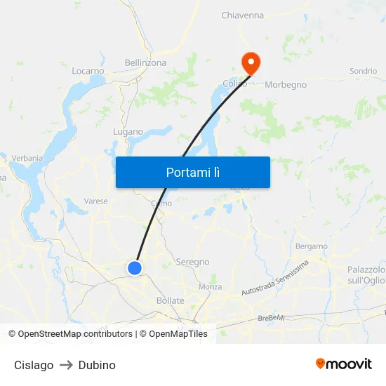 Cislago to Dubino map