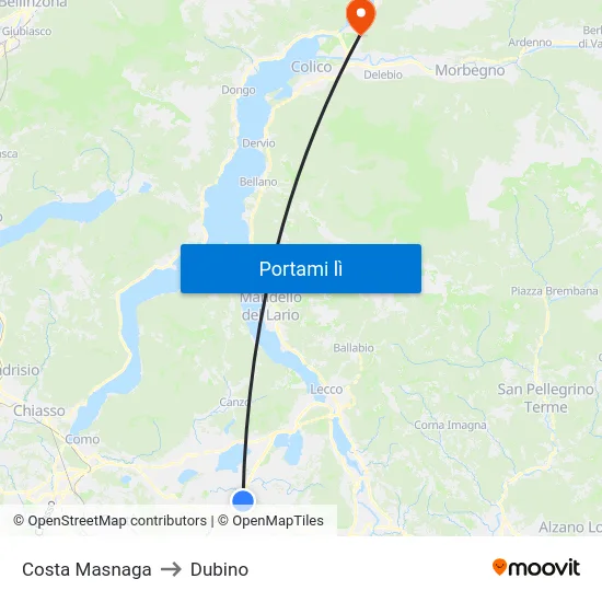 Costa Masnaga to Dubino map