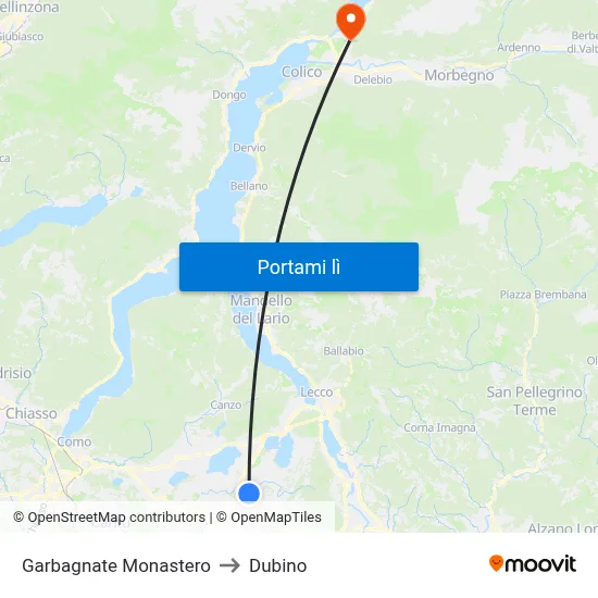 Garbagnate Monastero to Dubino map