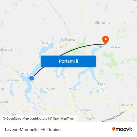 Laveno-Mombello to Dubino map