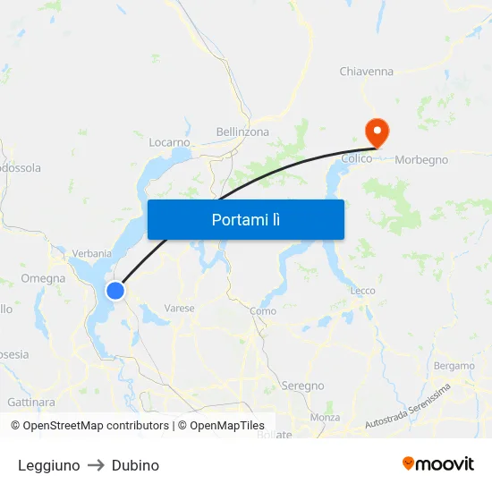 Leggiuno to Dubino map