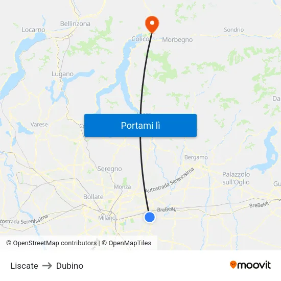 Liscate to Dubino map