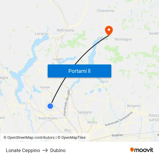 Lonate Ceppino to Dubino map