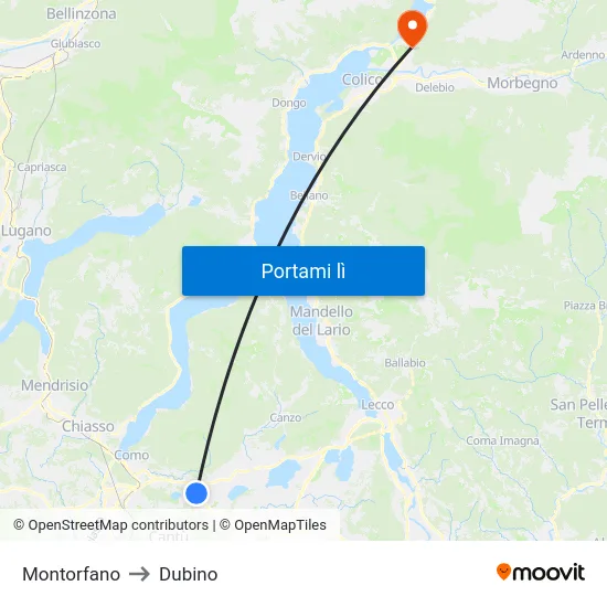 Montorfano to Dubino map