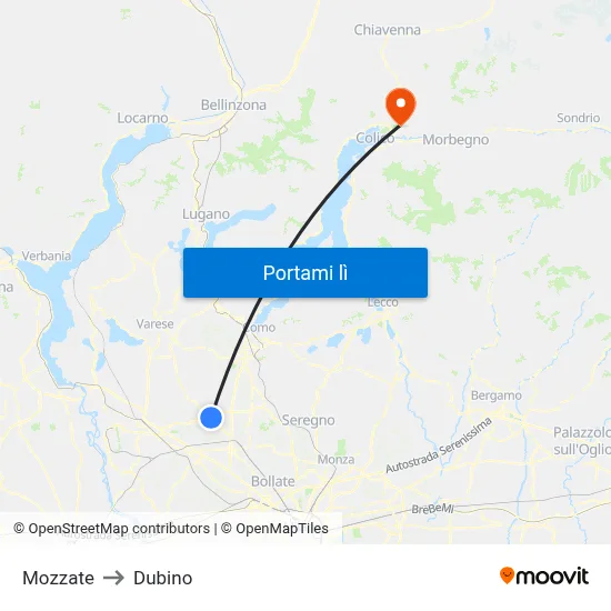 Mozzate to Dubino map