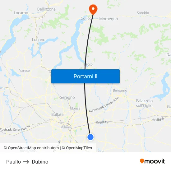 Paullo to Dubino map