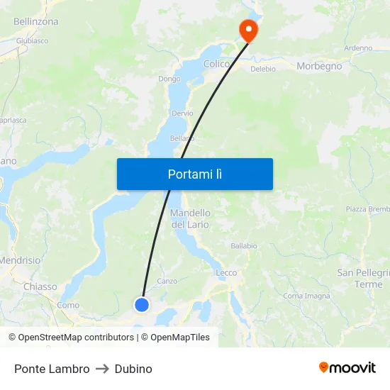 Ponte Lambro to Dubino map