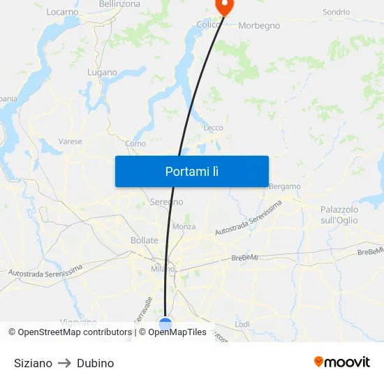 Siziano to Dubino map