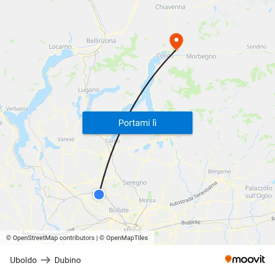 Uboldo to Dubino map