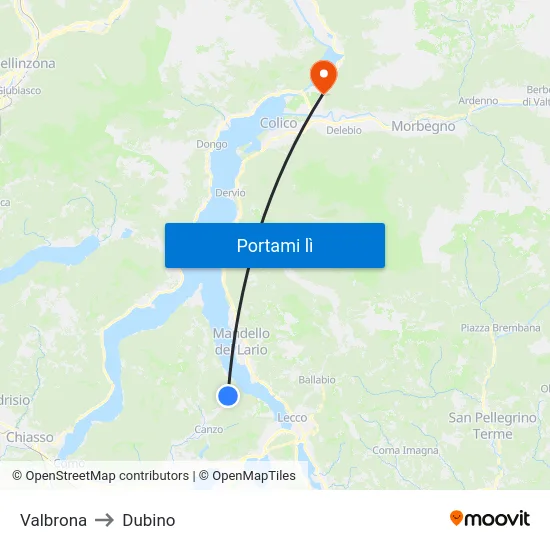 Valbrona to Dubino map