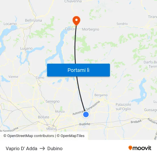 Vaprio D' Adda to Dubino map