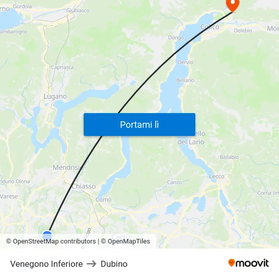 Venegono Inferiore to Dubino map