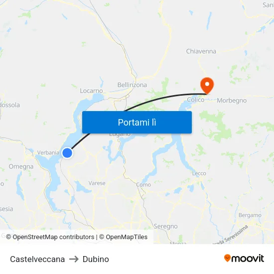 Castelveccana to Dubino map