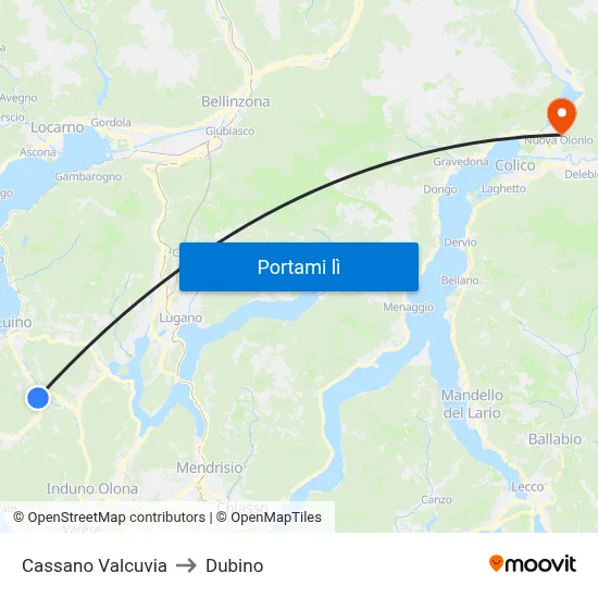 Cassano Valcuvia to Dubino map