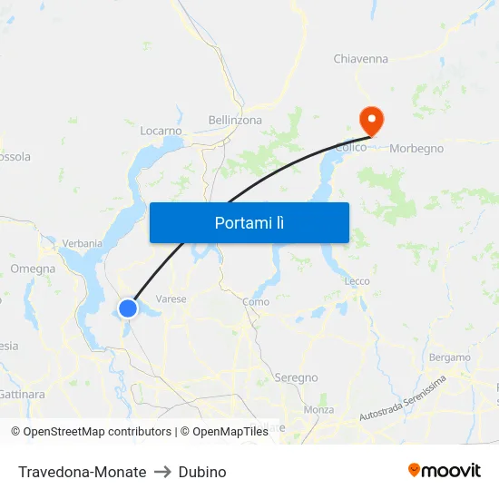 Travedona-Monate to Dubino map