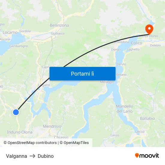 Valganna to Dubino map