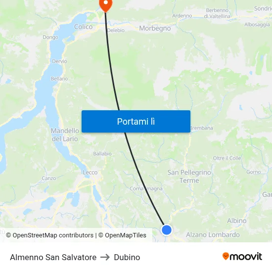 Almenno San Salvatore to Dubino map