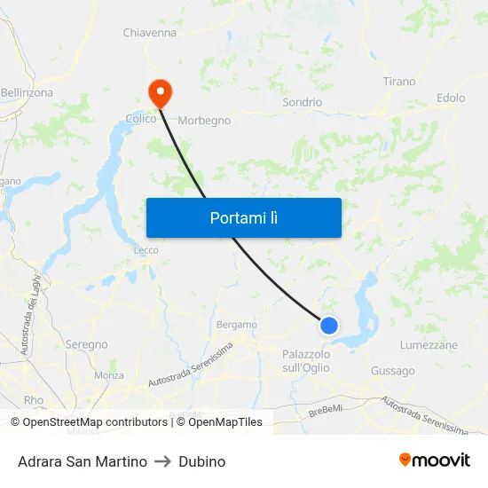 Adrara San Martino to Dubino map