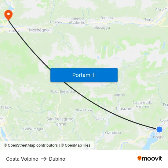 Costa Volpino to Dubino map