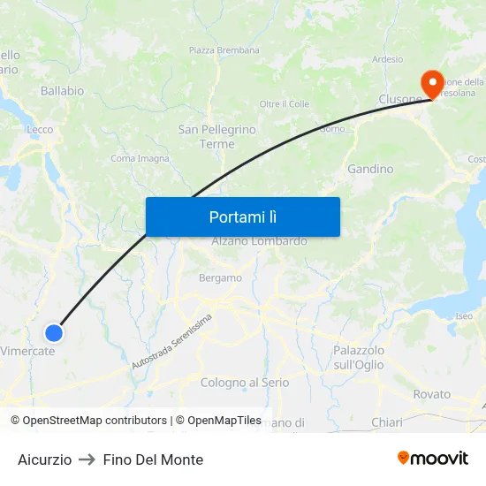 Aicurzio to Fino Del Monte map