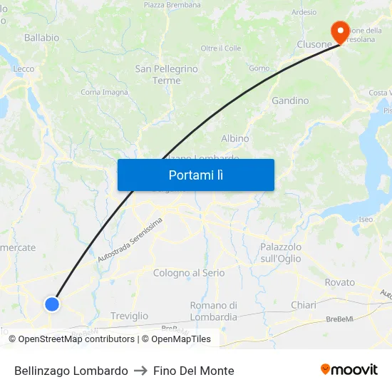 Bellinzago Lombardo to Fino Del Monte map