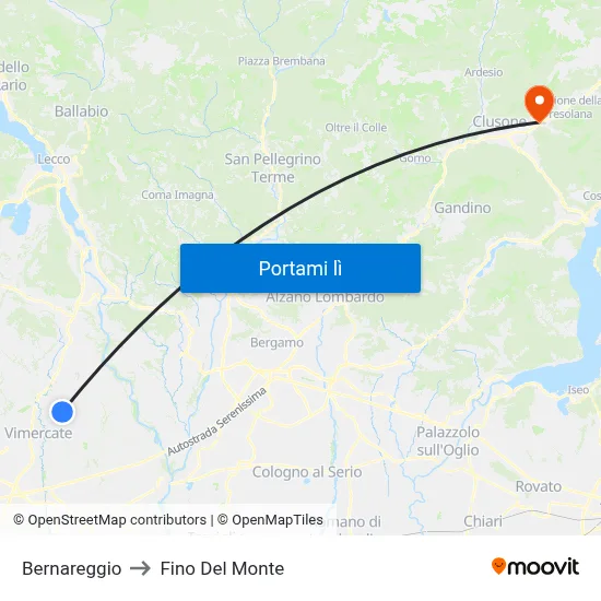 Bernareggio to Fino Del Monte map