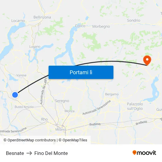 Besnate to Fino Del Monte map