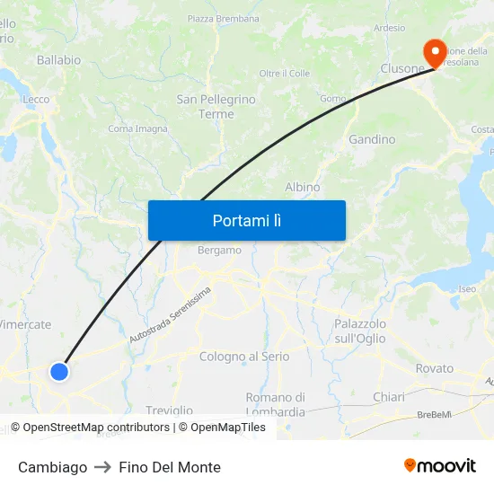 Cambiago to Fino Del Monte map
