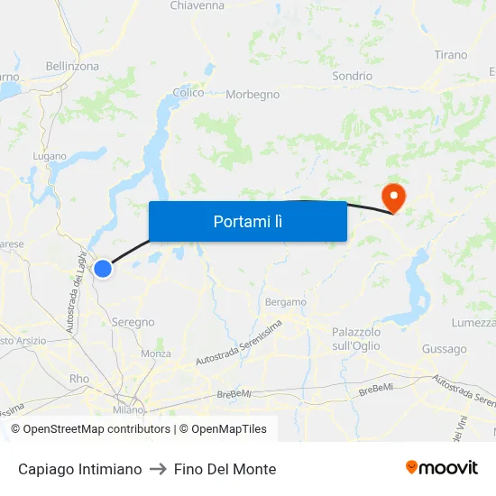Capiago Intimiano to Fino Del Monte map