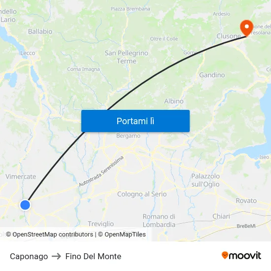 Caponago to Fino Del Monte map