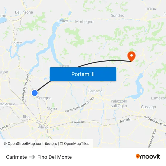 Carimate to Fino Del Monte map