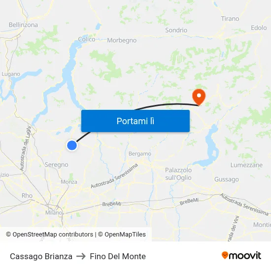 Cassago Brianza to Fino Del Monte map