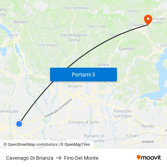 Cavenago Di Brianza to Fino Del Monte map