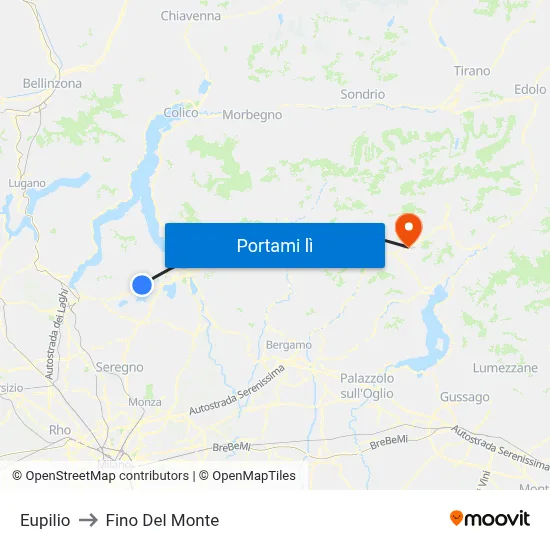 Eupilio to Fino Del Monte map