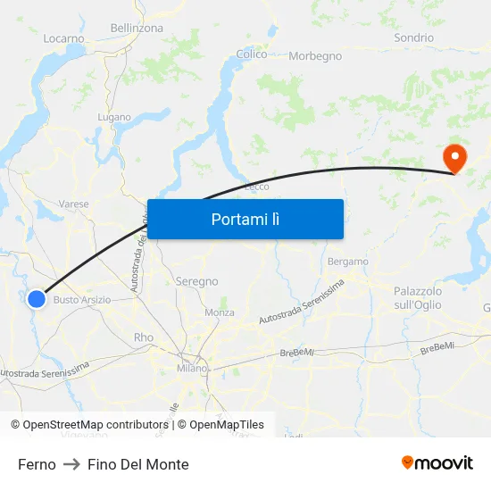 Ferno to Fino Del Monte map