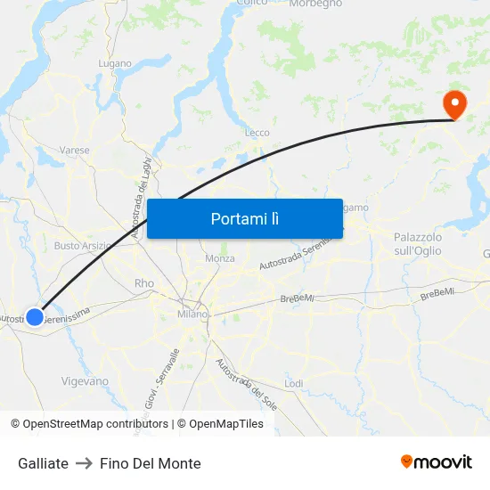 Galliate to Fino Del Monte map