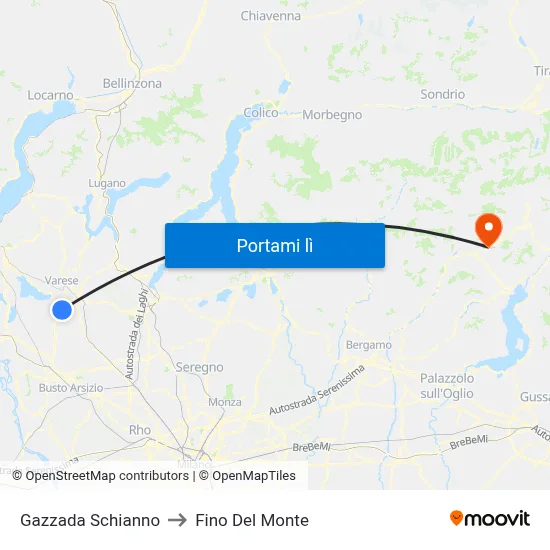 Gazzada Schianno to Fino Del Monte map