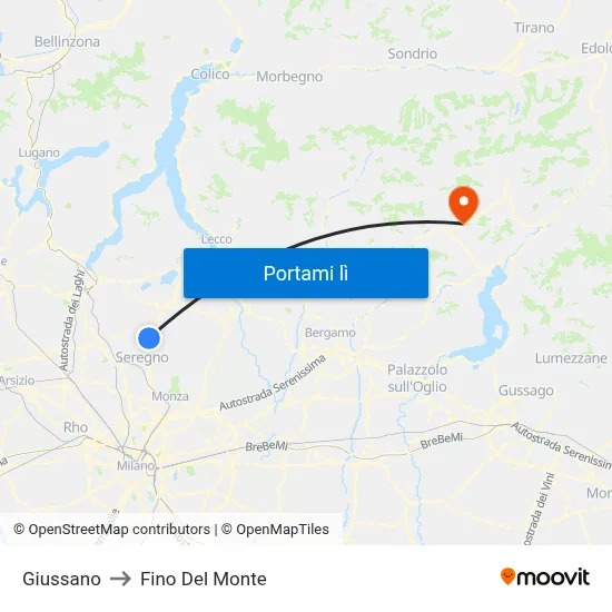 Giussano to Fino Del Monte map